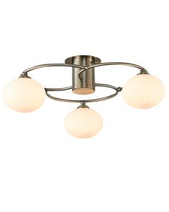 Leyburn 3 Opal Glass Globe Bulbs Flush Ceiling Light In Antique Brass
