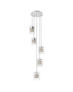 Leyton 5 Clear Glass Cube Bulbs Decorative Ceiling Pendant Light In Chrome