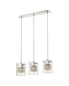 Leyton 3 Clear Glass Cube Bulbs Decorative Ceiling Pendant Light In Chrome