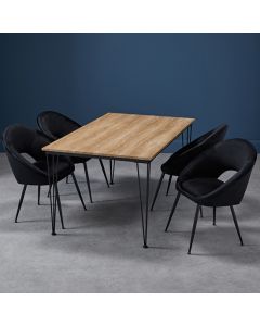 Liberty Large Wooden Dining Table In Oak With 4 Lulu Black Chairs