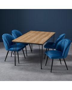 Liberty Large Wooden Dining Table In Oak With 4 Orla Blue Chairs