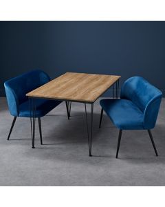 Liberty Medium Wooden Dining Table In Oak With 2 Zara Blue Benches