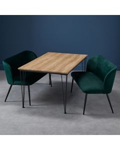 Liberty Medium Wooden Dining Table In Oak With 2 Zara Green Benches