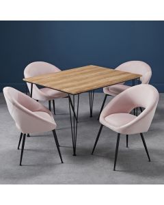 Liberty Medium Wooden Dining Table In Oak With 4 Lulu Pink Chairs