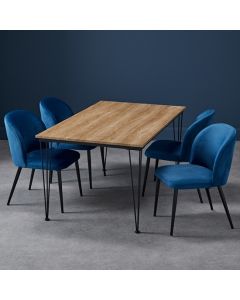 Liberty Medium Wooden Dining Table In Oak With 4 Zara Blue Chairs