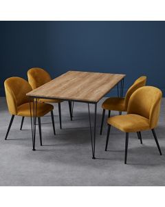 Liberty Medium Wooden Dining Table In Oak With 4 Zara Mustard Chairs