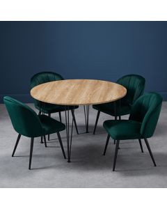 Liberty Round Wooden Dining Table In Oak With 4 Orla Green Chairs