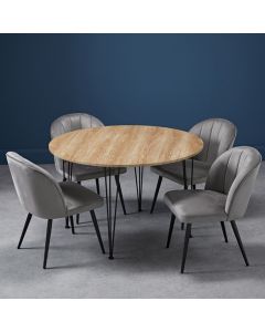 Liberty Round Wooden Dining Table In Oak With 4 Orla Grey Chairs