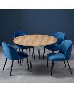 Liberty Round Wooden Dining Table In Oak With 4 Zara Blue Chairs