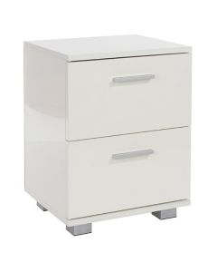 Lido Wooden 2 Drawers Bedside Cabinet In White High Gloss