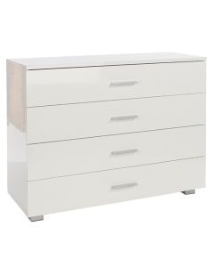 Lido Wooden Low Chest Of 4 Drawers In White High Gloss