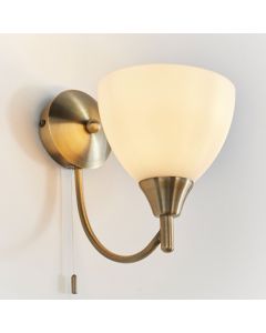 Lightson Matt Opal Glass Shade Wall Light In Antique Brass