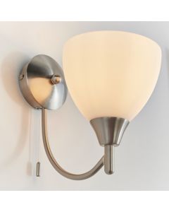 Lightson Matt Opal Glass Shade Wall Light In Satin Chrome