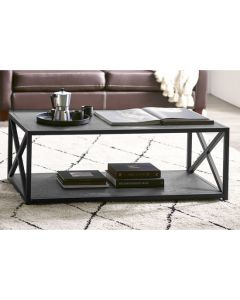 Lima Wooden Coffee Table In Black Ash With Black Metal Frame