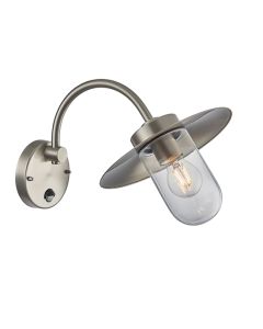 Lincoln PIR Clear Glass Shade Wall Light In Brushed Stainless Steel