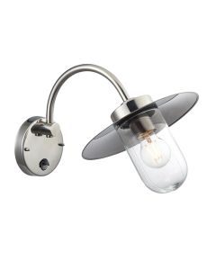 Lincoln PIR Clear Glass Shade Wall Light In Polished Stainless Steel