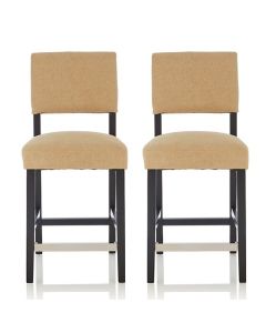 Linnaea Oatmeal Fabric Upholstered Bar Stools With Black Legs In Pair