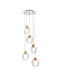 Linton 5 Spherical Shaped Glass Decorative Ceiling Pendant Light In Gold