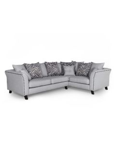 Linton Fabric Corner Sofa In Grey With Black Wooden Legs