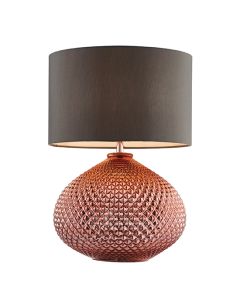 Livia Grey Fabric Table Lamp In Copper Glass