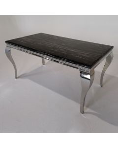 Liyana 140cm Marble Dining Table In Black With Chrome Legs