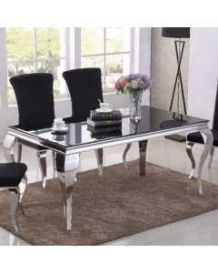 Liyana Black Glass Dining Table With Chrome Metal Legs