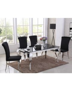 Liyana Black Glass Top Marble Dining Table With 4 Liyana Black Chairs