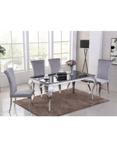 Liyana Black Glass Top Marble Dining Table With 4 Liyana Grey Chairs