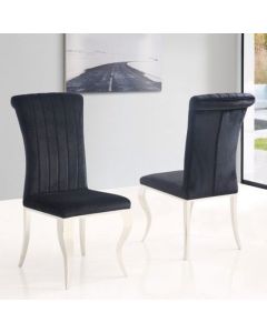 Liyana Black Velvet Dining Chair In Pair With Chrome Legs