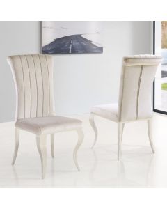 Liyana Cream Soft Velvet Upholstered Dining Chairs In Pair