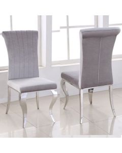 Liyana Grey Velvet Dining Chair In Pair With Chrome Legs