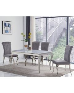 Liyana Large Grey Marble Dining Table With 6 Liyana Grey Chairs