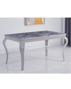 Liyana Large Grey Marble Dining Table With Chrome Metal Legs