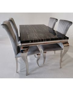 Liyana Large Marble Dining Table In Black With 4 Chairs