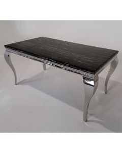 Liyana Large Marble Dining Table In Black With Chrome Legs