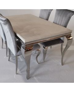 Liyana Large Marble Dining Table In Cream With Chrome Legs