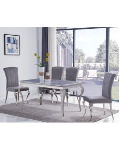 Liyana Large White Marble Dining Table With 6 Liyana Grey Chairs