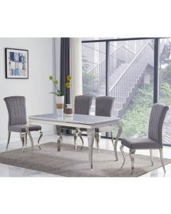 Liyana Small Grey Marble Dining Table With 4 Liyana Grey Chairs