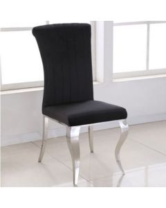 Liyana Velvet Dining Chair In Black With Chrome Legs