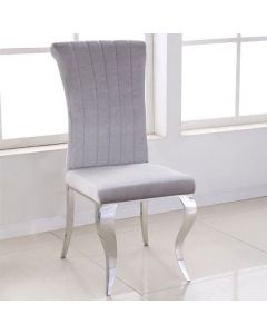 Liyana Velvet Dining Chair In Grey With Chrome Legs