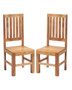 Toko Light Mahogany Solid Mango Wood Slat Back Dining Chairs In Pair