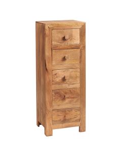 Toko Solid Mango Wood Chest Of 5 Drawers In Light Mahogany