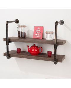 Loft Home Studio Occasional Double Wall Shelf With Pipe Design Brackets