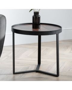 Loft Walnut Wooden Lamp Table With Black Metal Frame