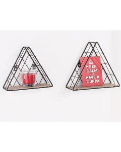 Loft Wooden Set Of 2 Triangle Display Wall Shelves In Wood Effect