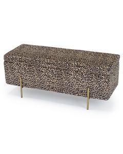 Lola Velvet Upholstered Storage Ottoman In Leopard Print