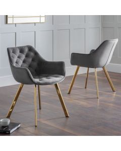 Lorenzo Grey Velvet Dining Chairs In Pair