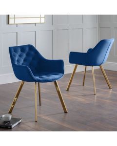 Lorenzo Blue Velvet Dining Chairs In Pair