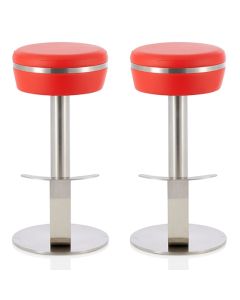 Lotti Red Faux Leather Fixed Bar Height Bar Stools In Pair