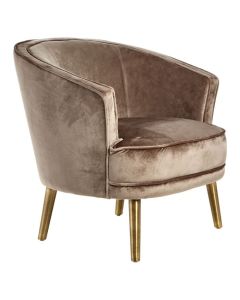 Louxor Round Velvet Upholstered Armchair In Taupe